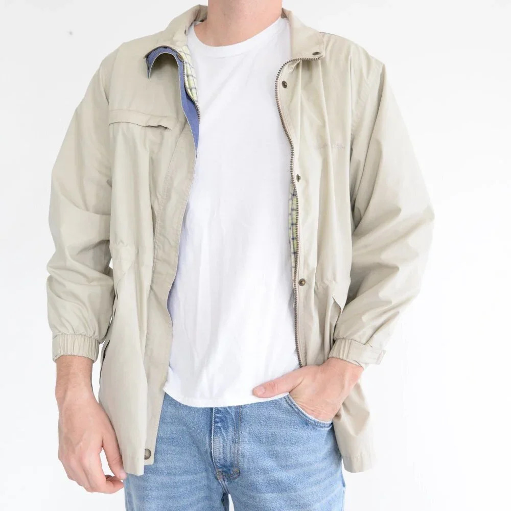 Vintage Cottage Essentials Beige Zip Up  Lightweight Jacket Size Small